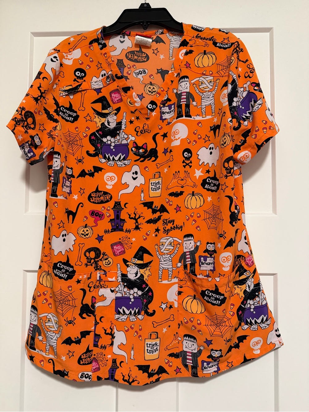 Dickies Halloween Scrub Top - Orange Halloween Print medium